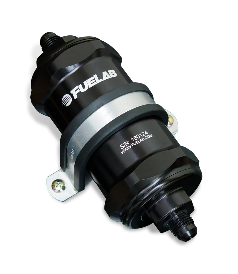 FUELAB 848 In-Line Fuel Filter Standard -6AN In/Out 6 Micron Fiberglass w/Check Valve - Black