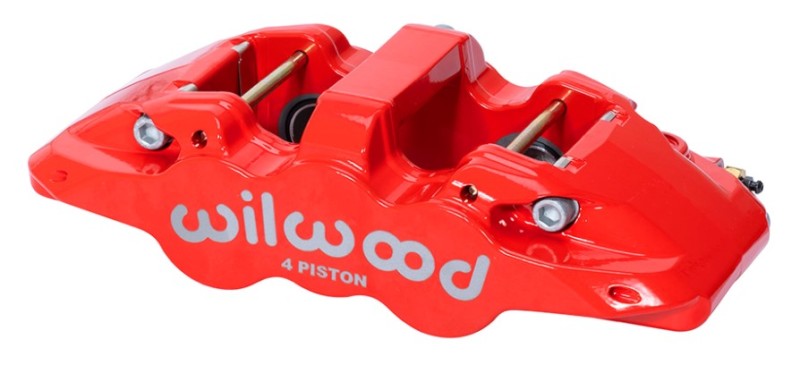 WILWOOD Caliper - Aero4-DS Forged Four-Piston Caliper Black 1.12in Piston 1.10in Rotor - Red