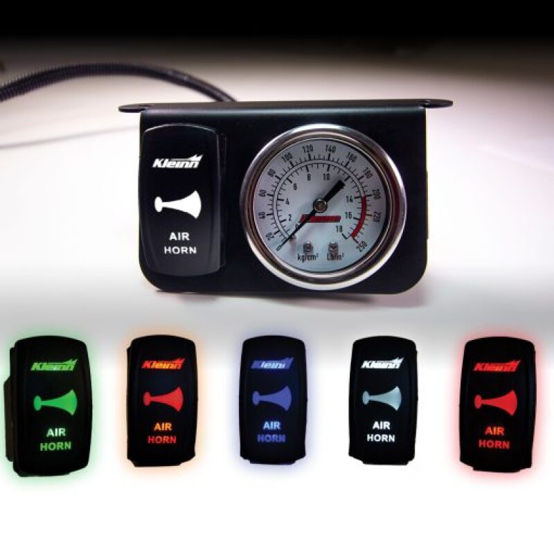 KLEINN Panel Mounted 160 PSI Gauge w/ an Illuminated WHITE Momentary Rocker Switch