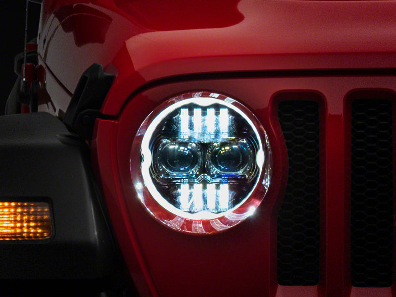 RAXIOM 18-23 Jeep Wrangler JL Axial Series 9-In Angel Eye LED Headlights- Blk Housing (Clear Lens)