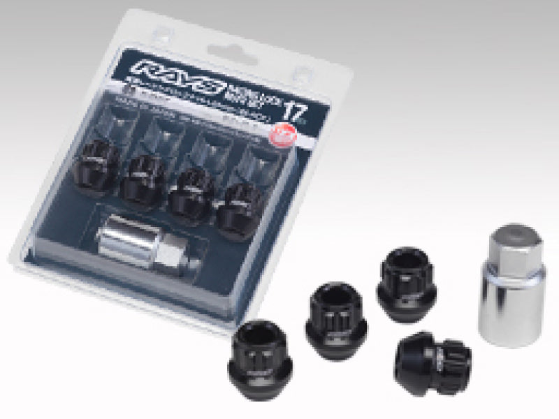 RAYS 17 Hex Racing Lock Nut Set L25 Short Type 12x1.25 - Black Chromate (4 Pieces)