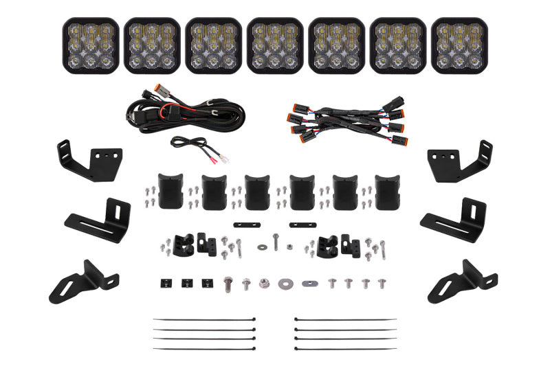 DIODE DYNAMICS Prinsu/Sherpa Roof Racks- SS5 7-Pod CrossLink Mounting Kit Sport White Driving