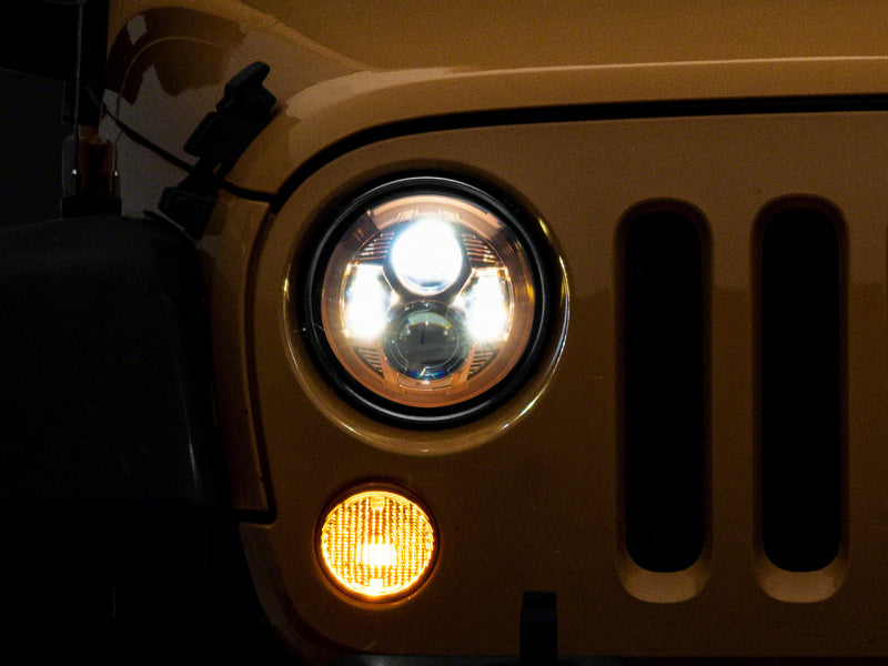 RAXIOM 07-18 Jeep Wrangler JK 7-In LED Headlights Orange Housing- Clear Lens