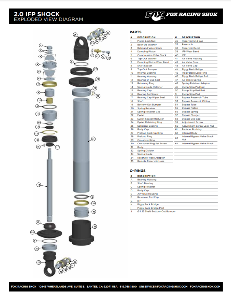 FOX Eyelet Shaft Dia. 1.240 Shaft .195 Cross Hole 1.100 TLG Dia. 2.0 A/S Al 6061 Black Ano II