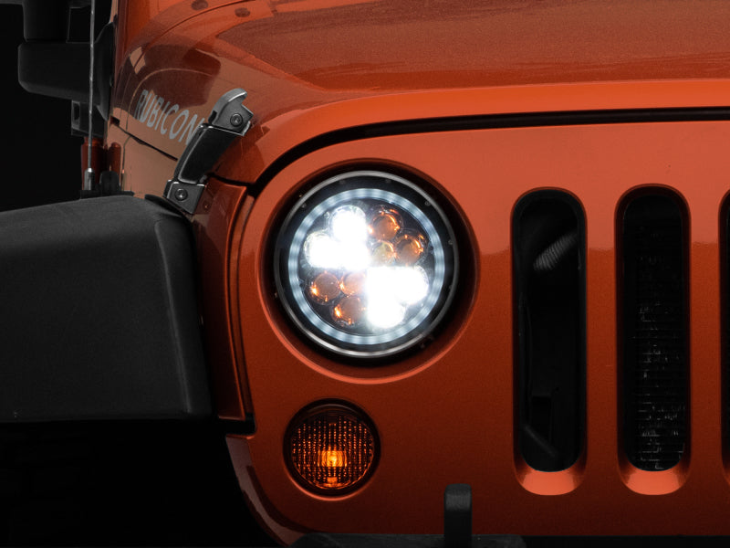 RAXIOM 97-18 Jeep Wrangler TJ/JK Axial Spider LED Headlight w/ Amber DRL- Chrome Hsng (Clear Lens)