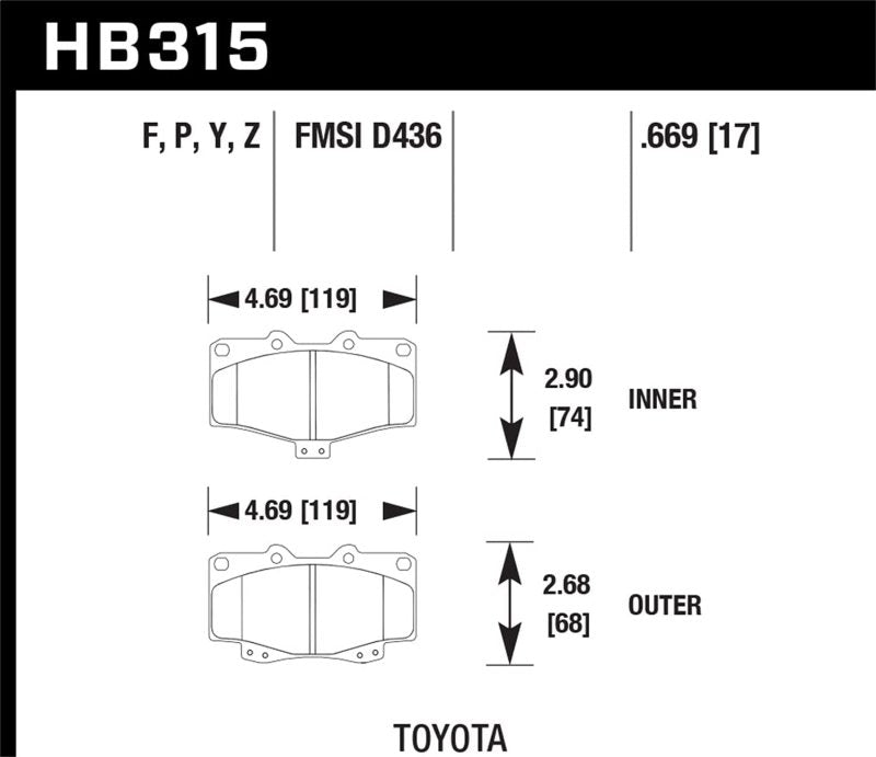 HAWK 95-98 Toyota Tacoma HPS 5.0 Front Brake Pads