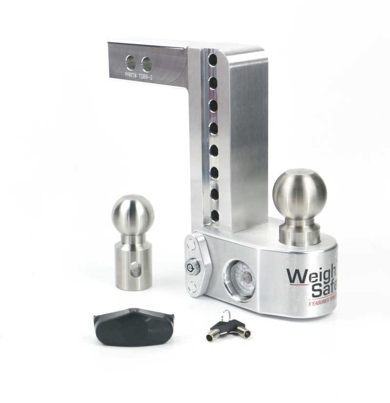 WEIGH SAFE 8in Drop Hitch w/Built-in Scale & 2in Shank (10K/12.5K GTWR) - Aluminum