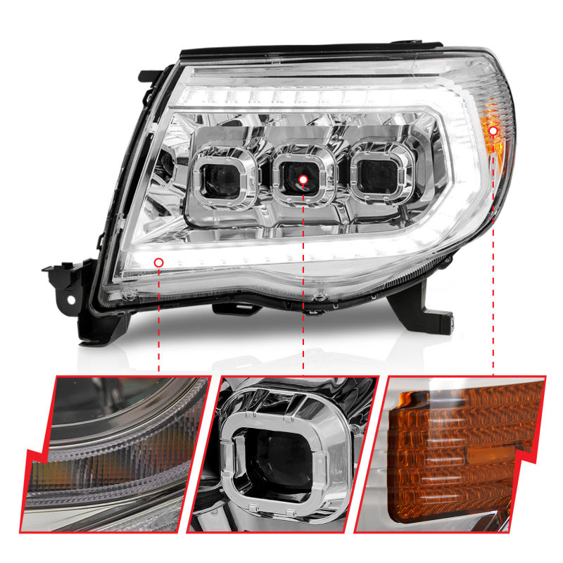 ANZO 05-11 Toyota Tacoma LED Projector Headlights w/Light Bar Swtchbk Seq. Chrome w/Initiation Light