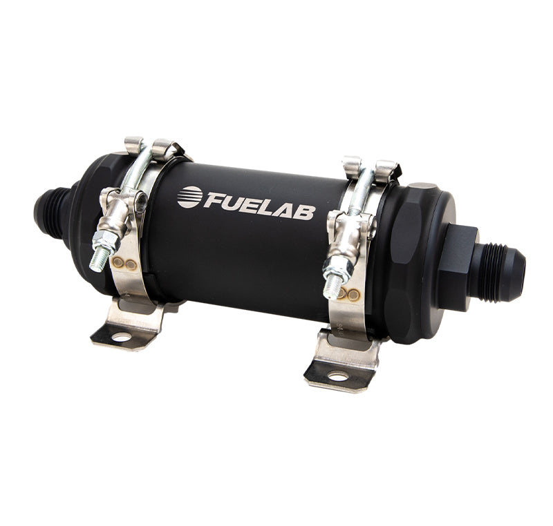 FUELAB PRO Series In-Line Fuel Filter (10gpm) -12AN In/-12AN Out 6 Micron Fiberglass - Matte Black