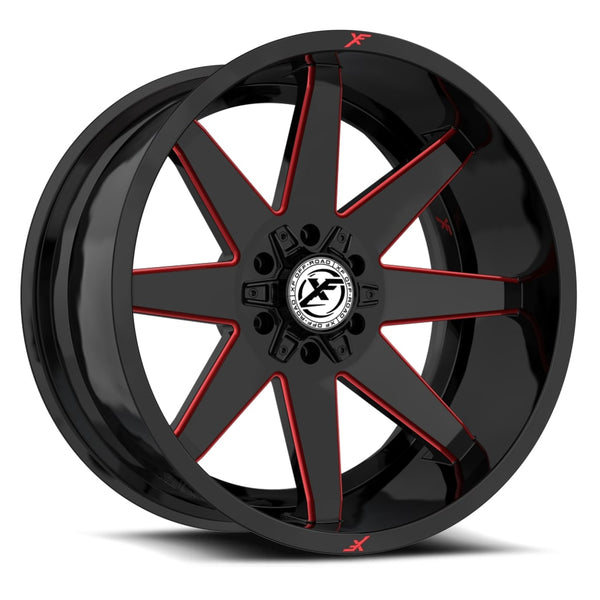 xf off-road xf-236 gloss black & red milled