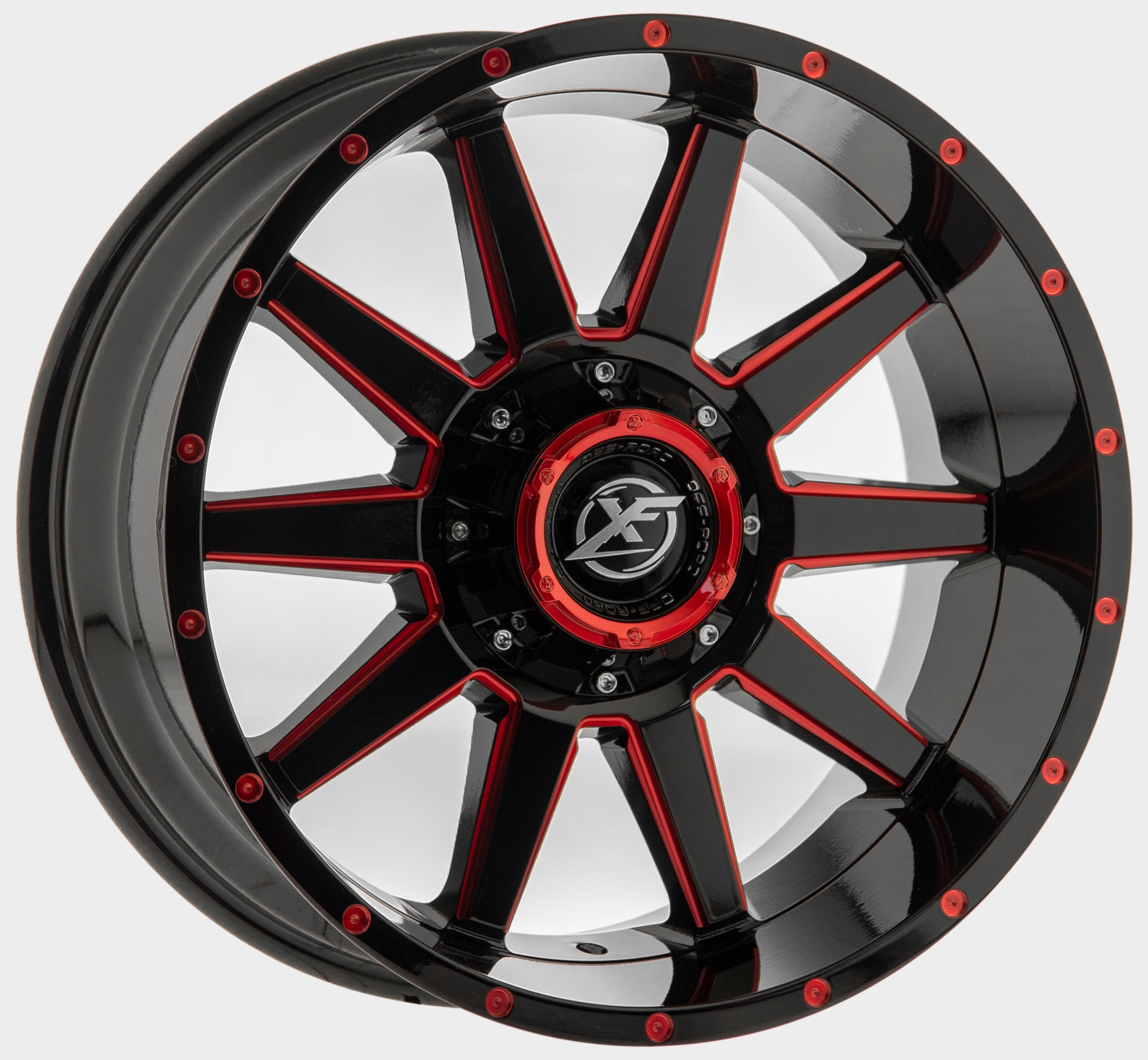 xf off-road xf-219 gloss black & red milled