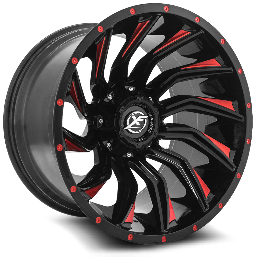 xf off-road xf-224 gloss black & red milled